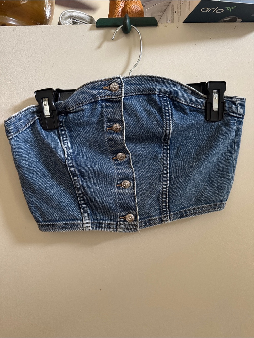 Divided Denim Button-Front Strapless Crop Top - Blue